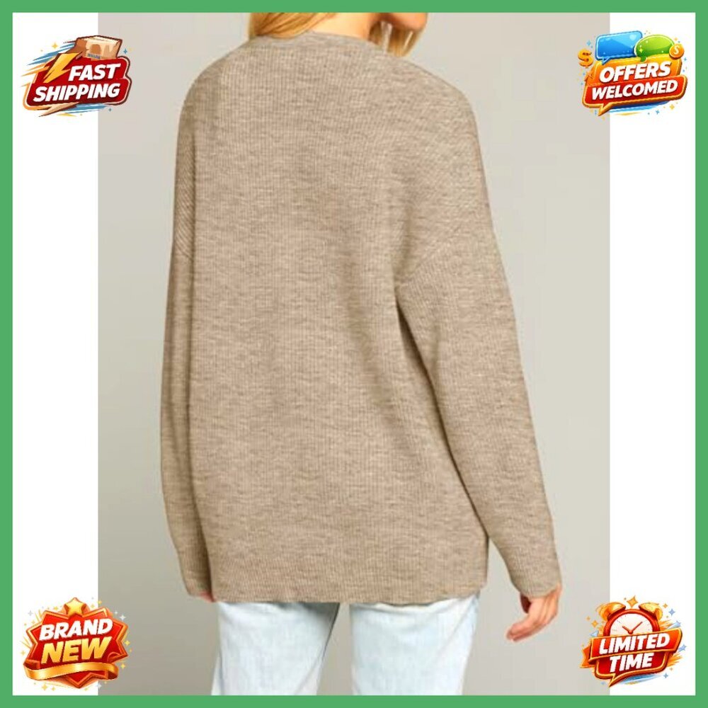 Oversized V Neck Cardigan Open Front Loose Knit Soft Fall Sweater Chic - Picture 3 of 7